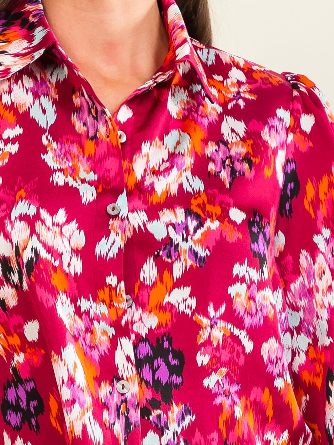 ENTRO WOMEN'S LONG SLEEVE BUTTON UP FLORAL PRINT BLOUSE