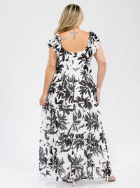 PLUS SIZE SHORT SLEEVE V-NECK POCKETS FLORAL TIERED MAXI DRESS