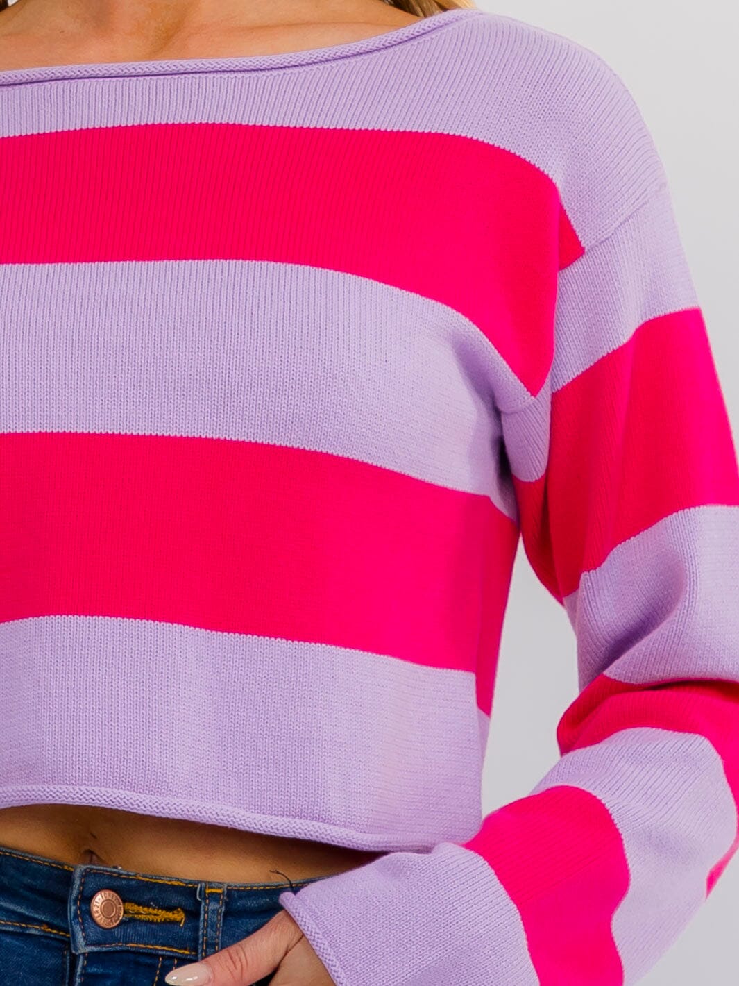 WOMEN'S LONG SLEEVE COLORBLOCK STRIPES KNIT PULLOVER TOP