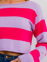 WOMEN'S LONG SLEEVE COLORBLOCK STRIPES KNIT PULLOVER TOP