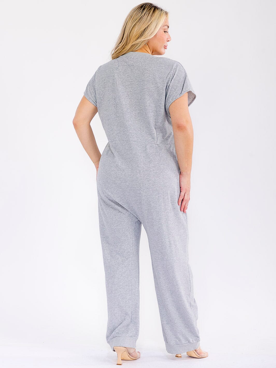 PLUS SIZE SHORT SLEEVE BUTTON UP FRONT POCKETS JOGGER LEG JUMPSUIT