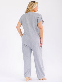 PLUS SIZE SHORT SLEEVE BUTTON UP FRONT POCKETS JOGGER LEG JUMPSUIT