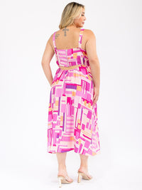 PLUS SIZE SLEEVELESS SQUARE-NECK POCKETS MULTI PRINT CUT OUT BACK MAXI DRESS