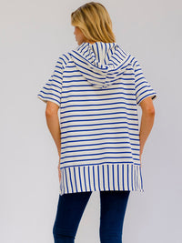 WOMEN'S SHORT SLEEVE COLORBLOCK STRIPES HOODED HIGH-LOW TOP
