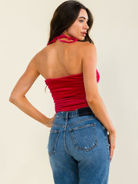 ENTRO WOMEN'S SLEEVELESS HALTER NECK VELVET BODYSUIT