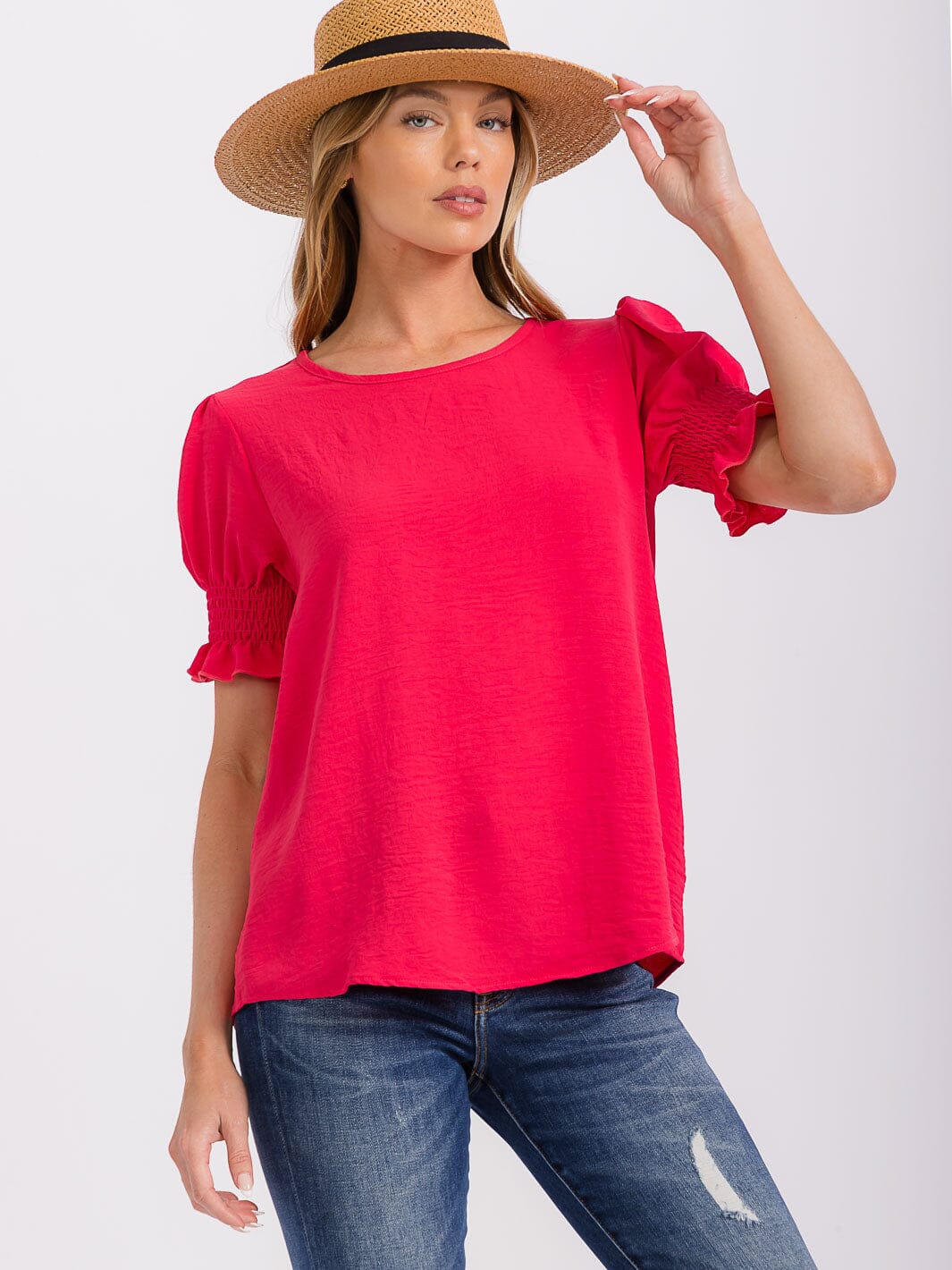 WOMEN'S SHORT PUFF SLEEVE BLOUSE