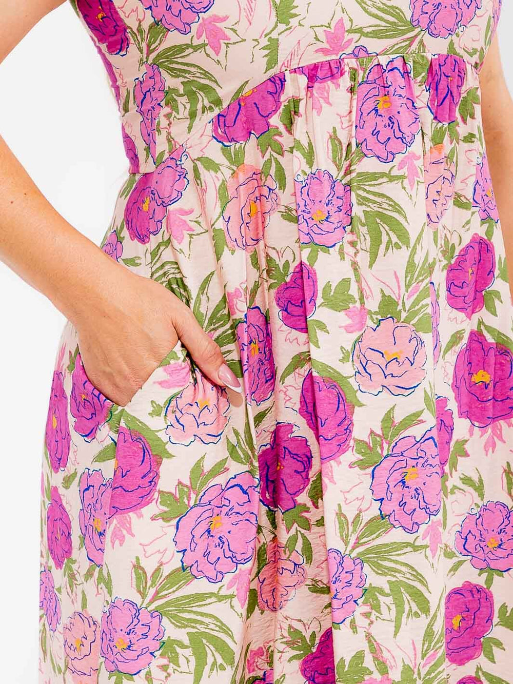 PLUS SIZE SLEEVELESS POCKETS FLORAL TIERED MAXI DRESS