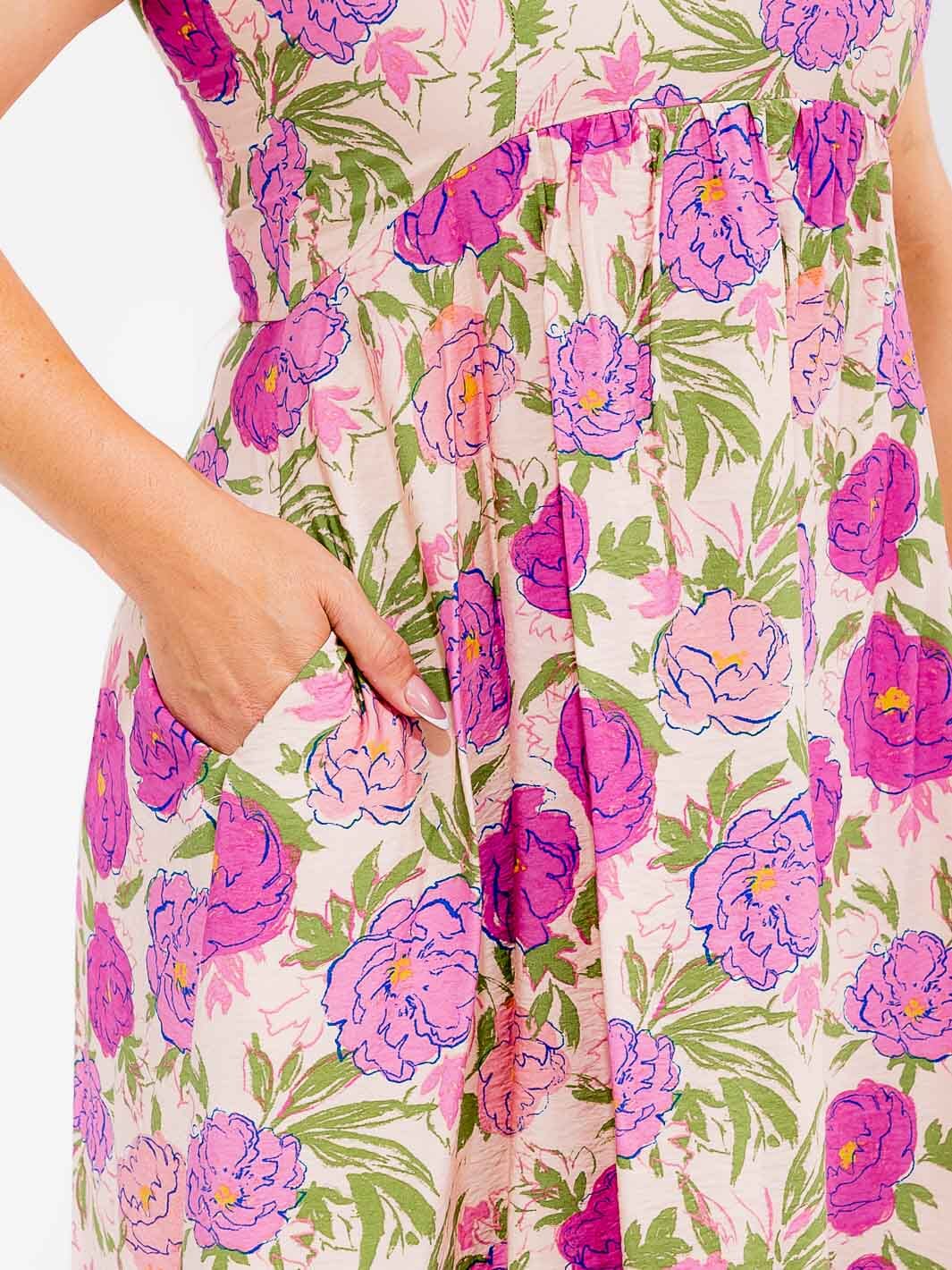 PLUS SIZE SLEEVELESS POCKETS FLORAL TIERED MAXI DRESS