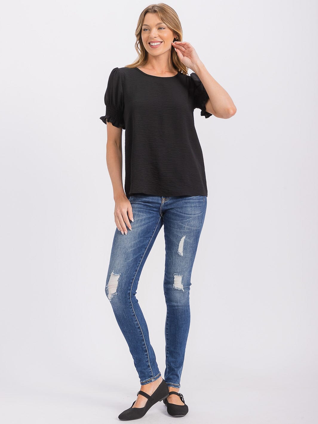 WOMEN'S SHORT PUFF SLEEVE BLOUSE