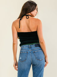 ENTRO WOMEN'S SLEEVELESS HALTER NECK VELVET BODYSUIT