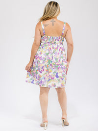 PLUS SIZE SLEEVELESS SQUARE NECK SMOCK FLORAL MINI DRESS
