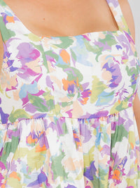 PLUS SIZE SLEEVELESS SQUARE NECK SMOCK FLORAL MINI DRESS