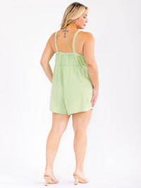 PLUS SIZE SLEEVELESS FRONT POCKETS WASHED ROMPER