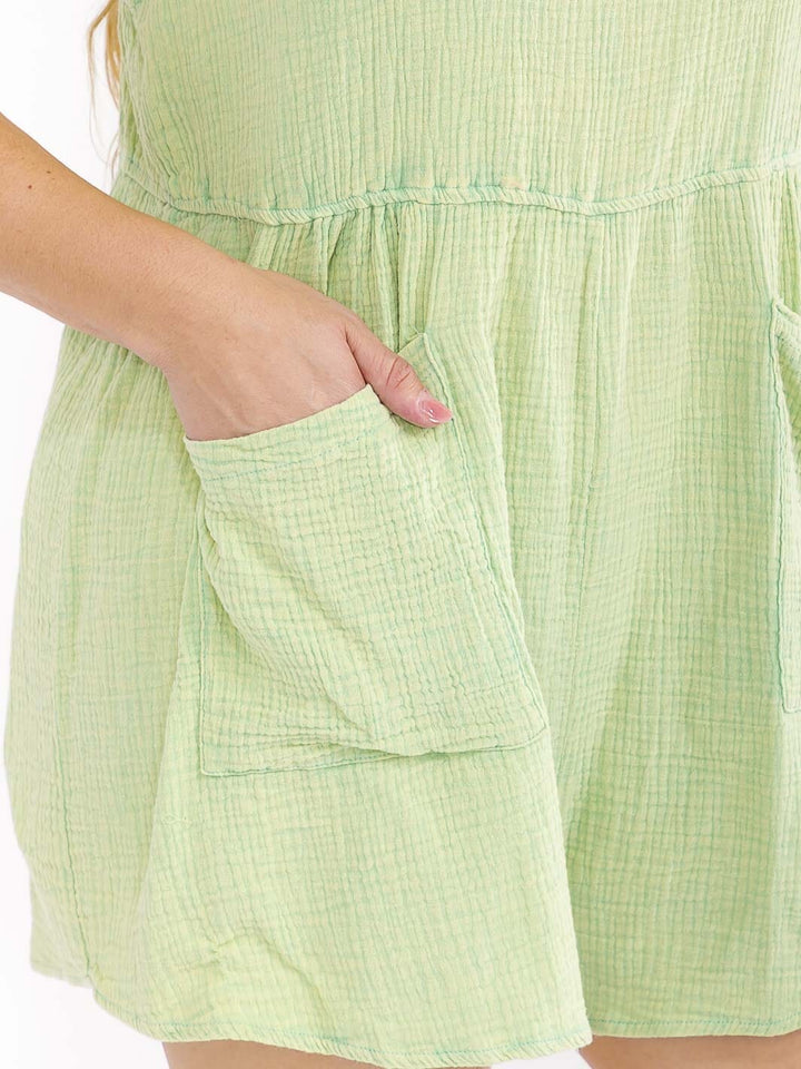PLUS SIZE SLEEVELESS FRONT POCKETS WASHED ROMPER