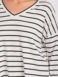 WOMEN'S LONG SLEEVE V-NECK COLORBLOCK STRIPES TOP