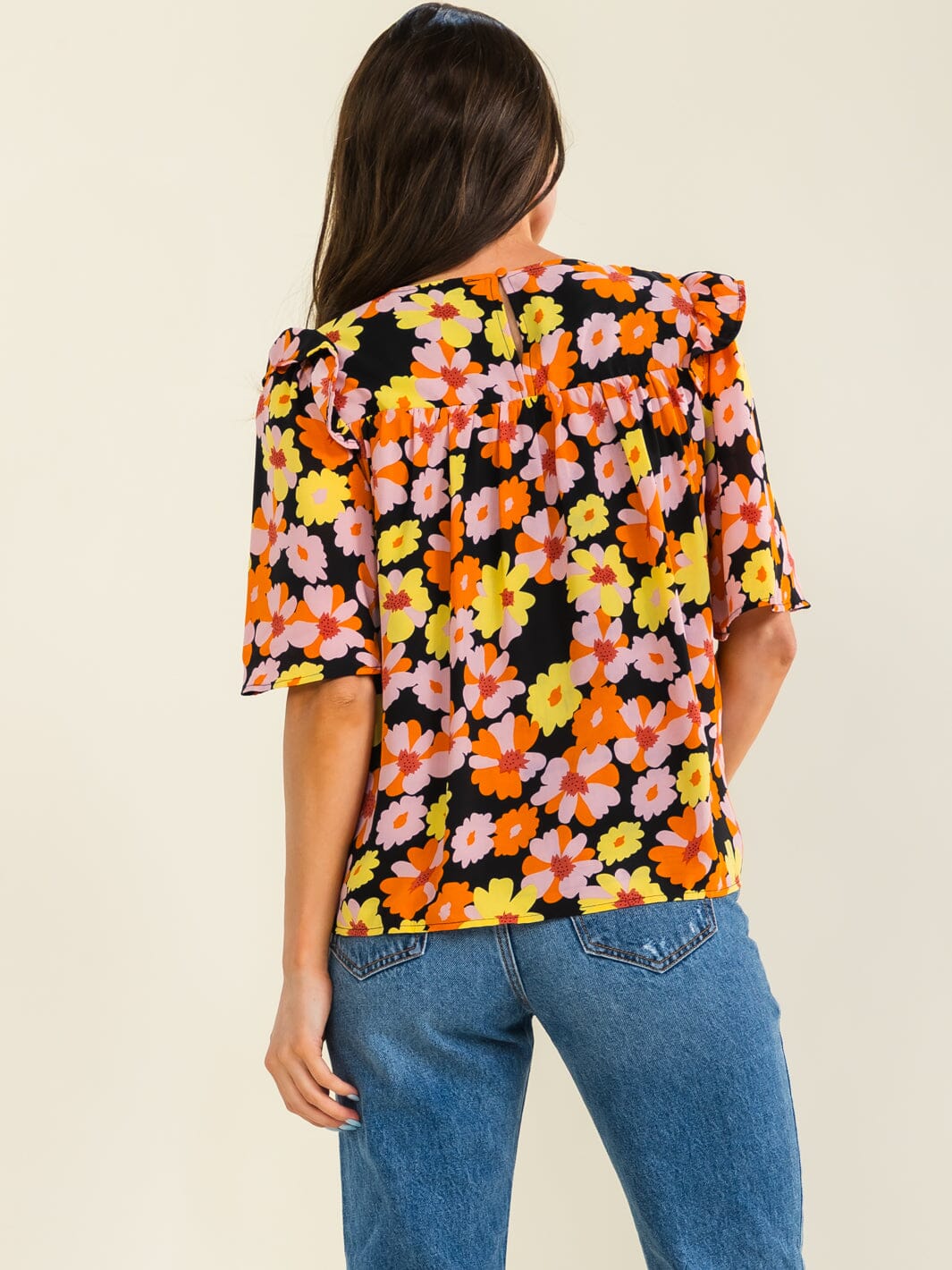 ENTRO WOMEN'S SHORT SLEEVE TUNIC FLORAL PRINT BLOUSE