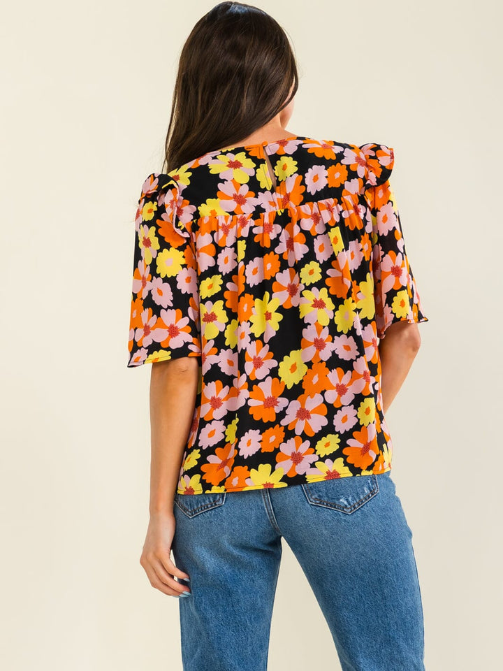 ENTRO WOMEN'S SHORT SLEEVE TUNIC FLORAL PRINT BLOUSE