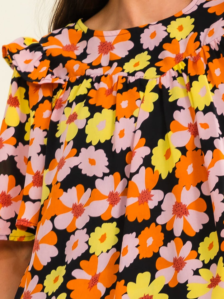 ENTRO WOMEN'S SHORT SLEEVE TUNIC FLORAL PRINT BLOUSE