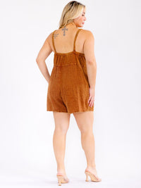 PLUS SIZE SLEEVELESS FRONT POCKETS WASHED ROMPER