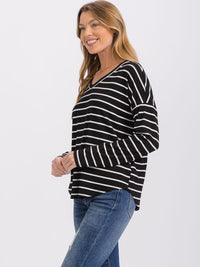 WOMEN'S LONG SLEEVE V-NECK COLORBLOCK STRIPES TOP