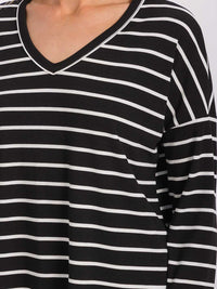 WOMEN'S LONG SLEEVE V-NECK COLORBLOCK STRIPES TOP