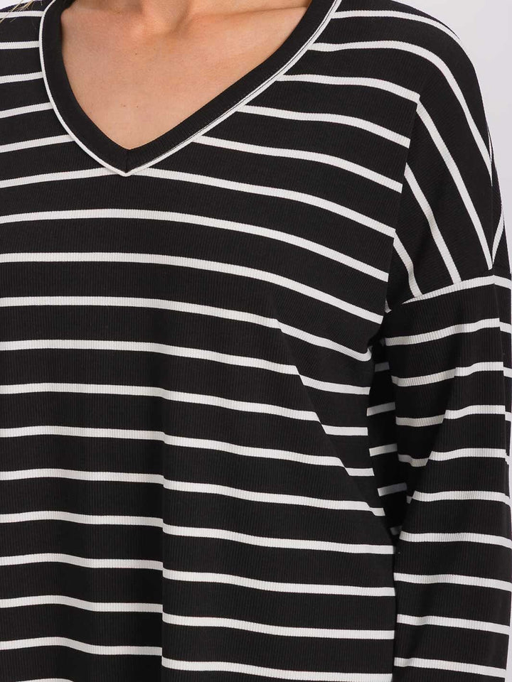 WOMEN'S LONG SLEEVE V-NECK COLORBLOCK STRIPES TOP