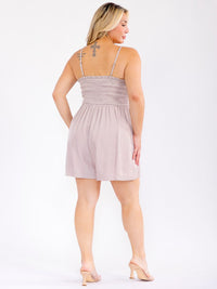 PLUS SIZE SLEEVELESS FRONT POCKETS SMOCK ROMPER