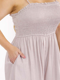 PLUS SIZE SLEEVELESS FRONT POCKETS SMOCK ROMPER