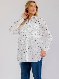 WOMEN'S LONG SLEEVE BUTTON UP FRONT POCKETS PRINT HIGH-LOW TOP