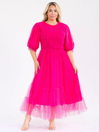PLUS SIZE SHORT PUFF SLEEVE SMOCK SWISS DETAILED MAXI DRESS