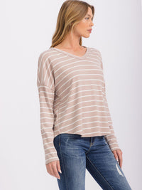 WOMEN'S LONG SLEEVE V-NECK COLORBLOCK STRIPES TOP