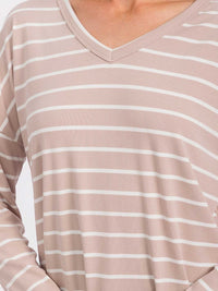WOMEN'S LONG SLEEVE V-NECK COLORBLOCK STRIPES TOP
