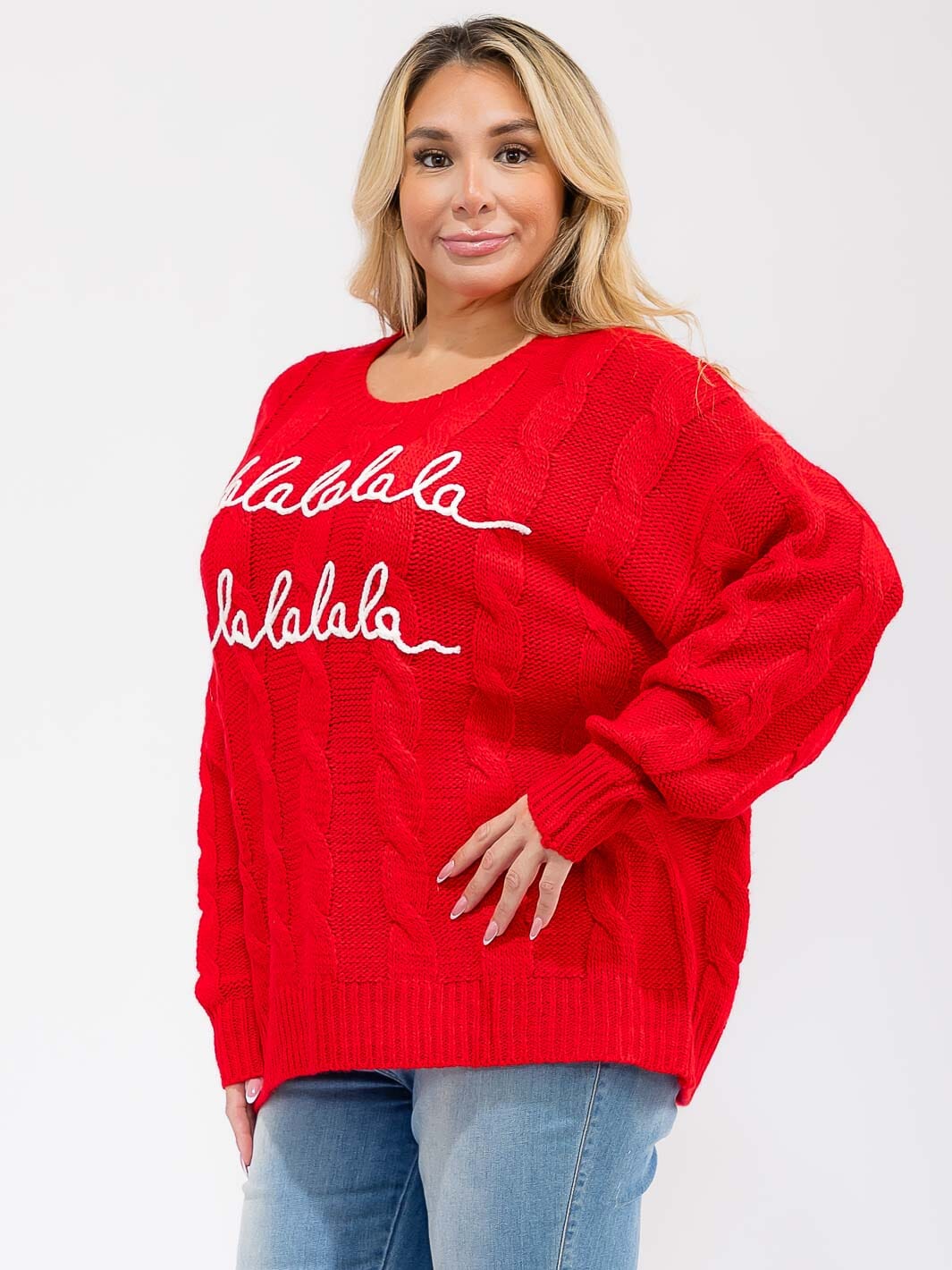 PLUS SIZE LONG SLEEVE GRAPHIC PULLOVER KNIT SWEATER