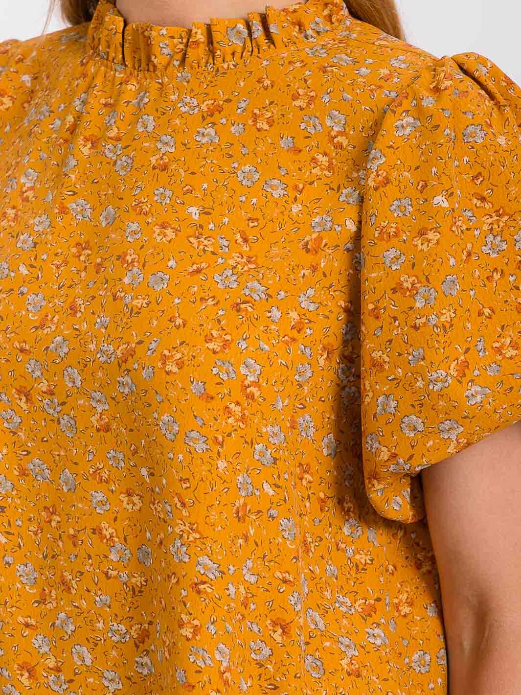 WOMEN'S SHORT PUFF SLEEVE MOCK NECK FLORAL BLOUSE