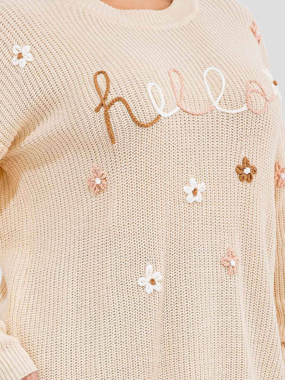 PLUS SIZE LONG SLEEVE GRAPHIC PULLOVER KNIT SWEATER