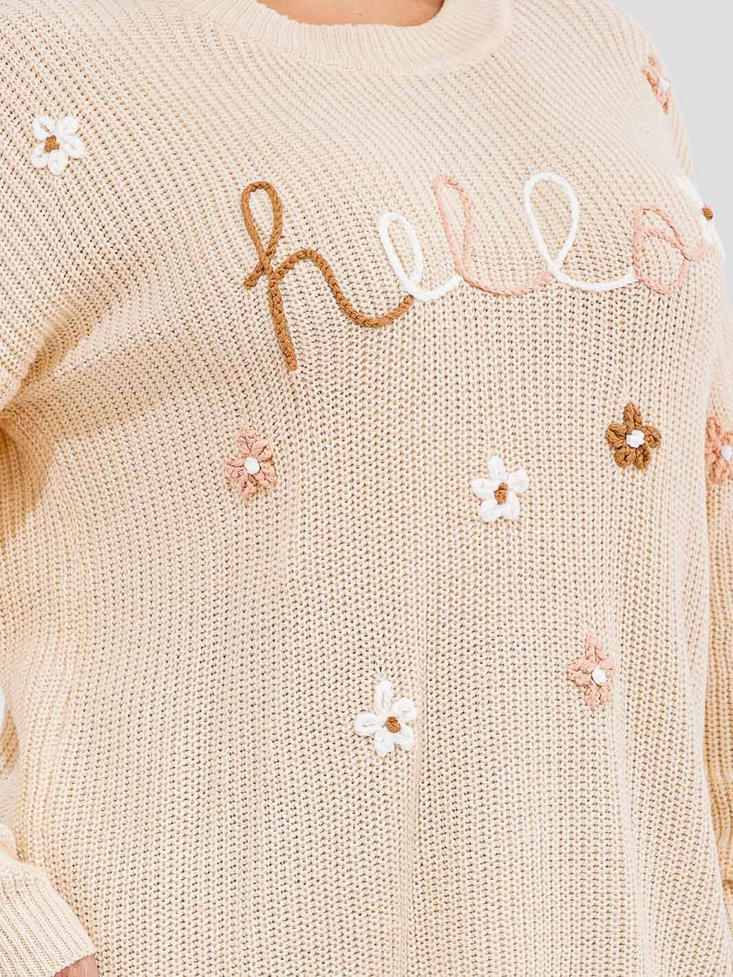 PLUS SIZE LONG SLEEVE GRAPHIC PULLOVER KNIT SWEATER