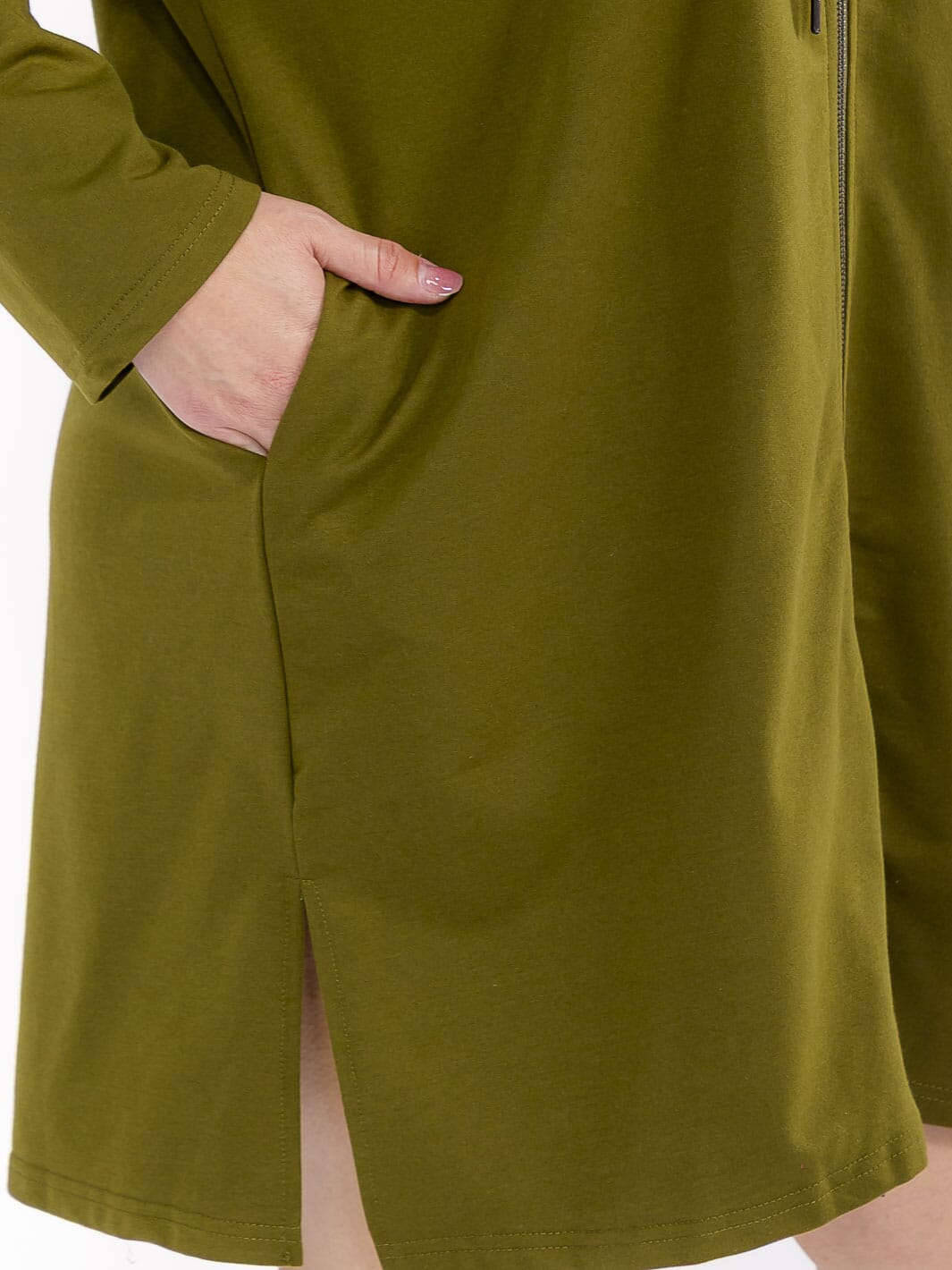 PLUS SIZE LONG SLEEVE ZIPPER CLOSURE FRONT POCKETS HOODED MINI DRESS