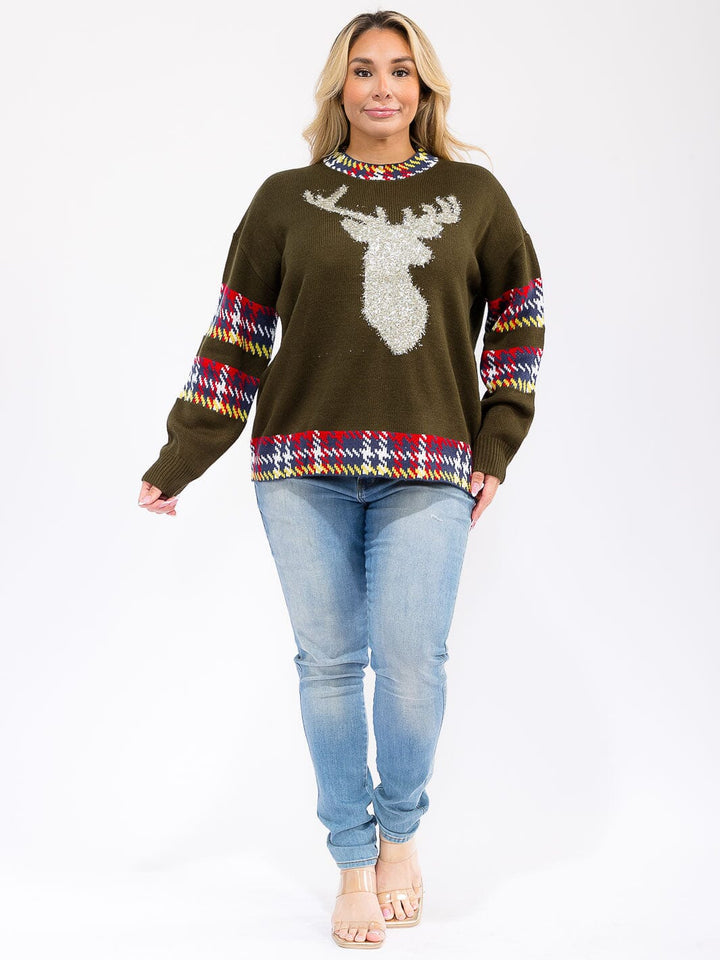 PLUS SIZE LONG SLEEVE GRAPHIC PULLOVER SWEATER