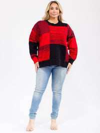 PLUS SIZE LONG SLEEVE COLORBLOCK PULLOVER KNIT SWEATER