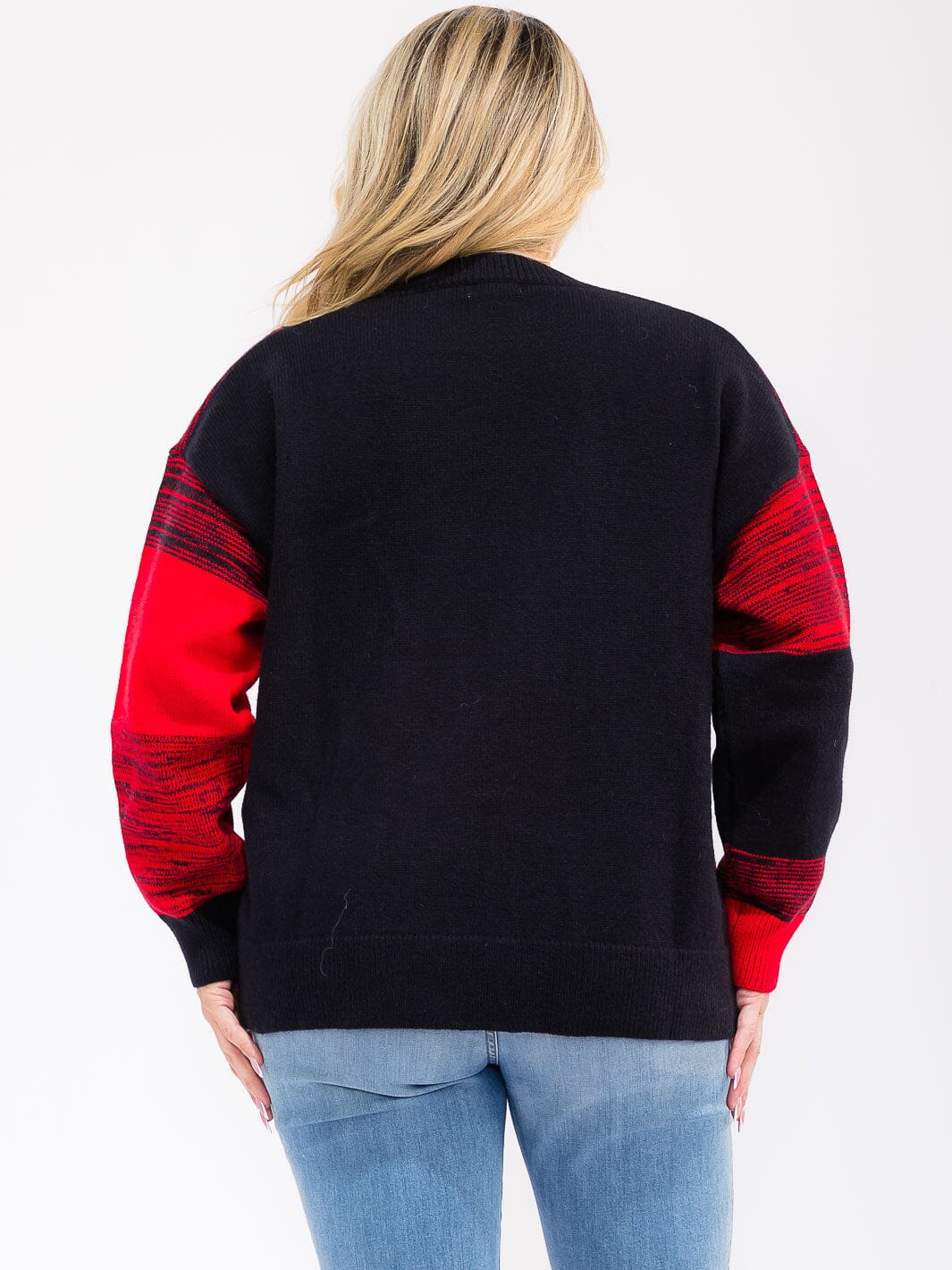 PLUS SIZE LONG SLEEVE COLORBLOCK PULLOVER KNIT SWEATER