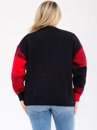 PLUS SIZE LONG SLEEVE COLORBLOCK PULLOVER KNIT SWEATER