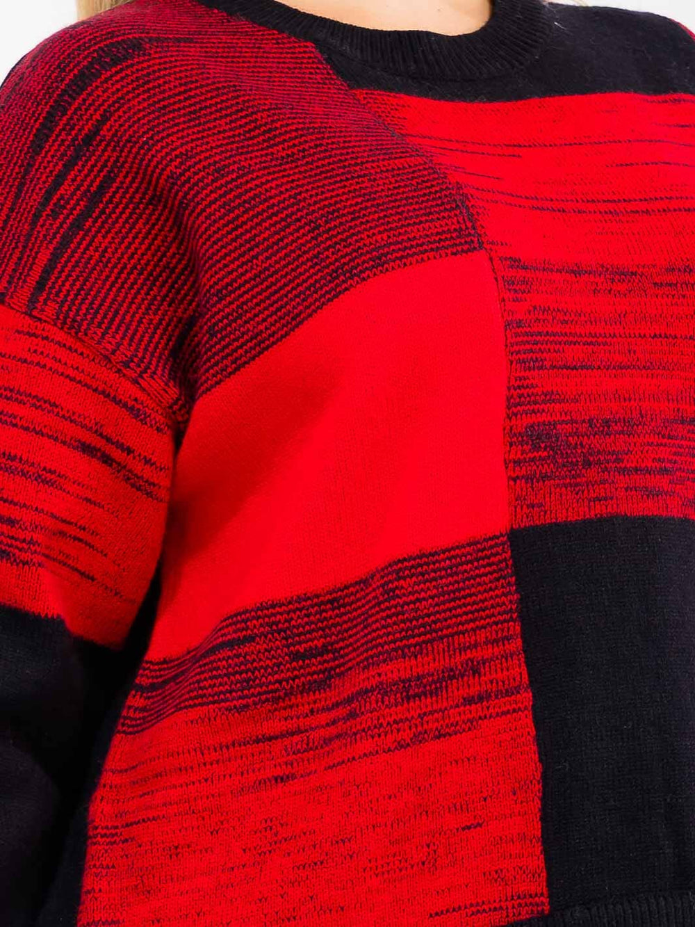 PLUS SIZE LONG SLEEVE COLORBLOCK PULLOVER KNIT SWEATER