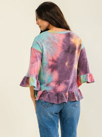 ENTRO WOMEN'S SHORT SLEEVE TIE DYE BLOUSE