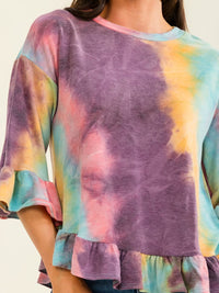 ENTRO WOMEN'S SHORT SLEEVE TIE DYE BLOUSE