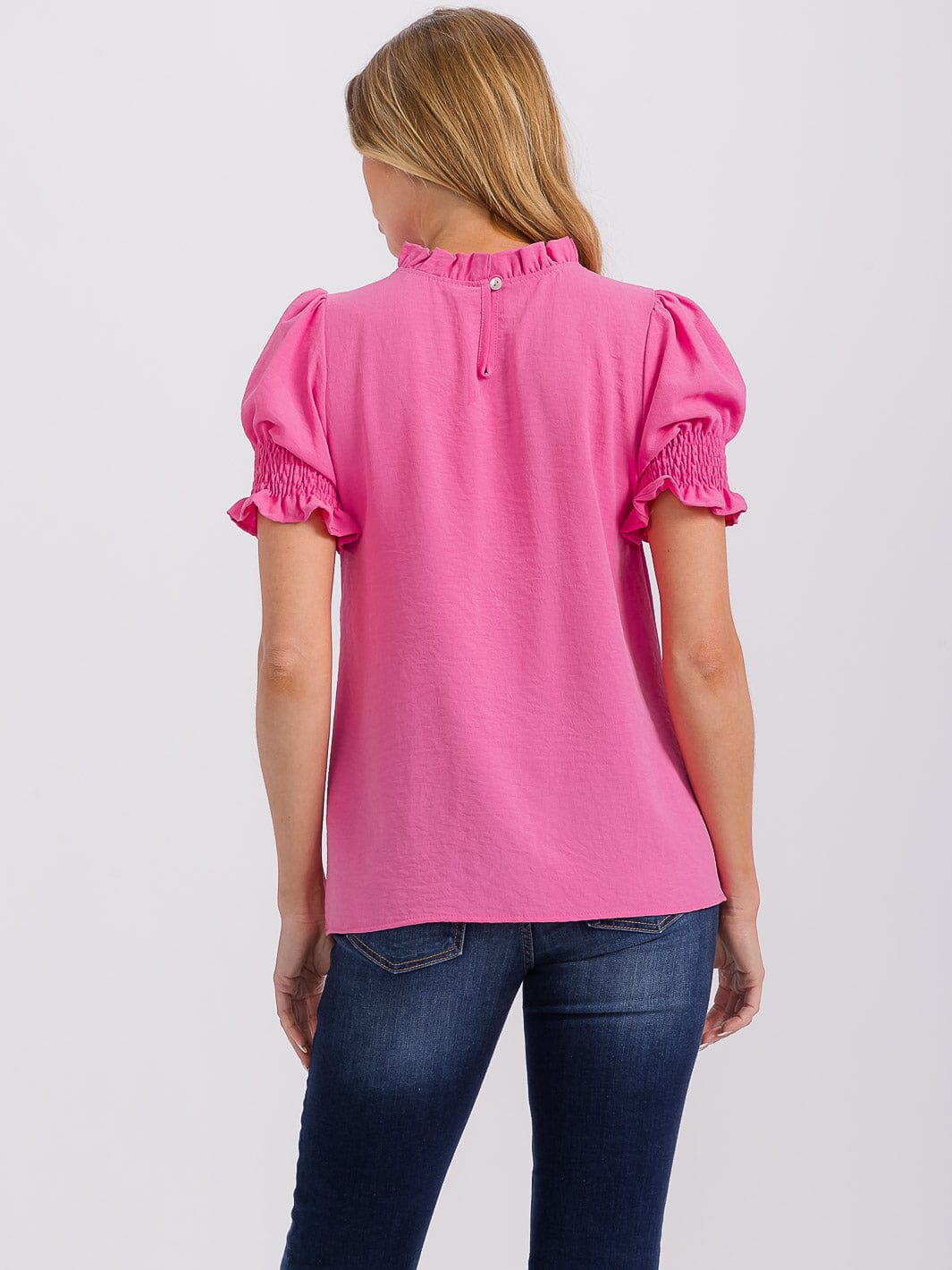 WOMEN'S SHORT PUFF SLEEVE MOCK NECK BLOUSE