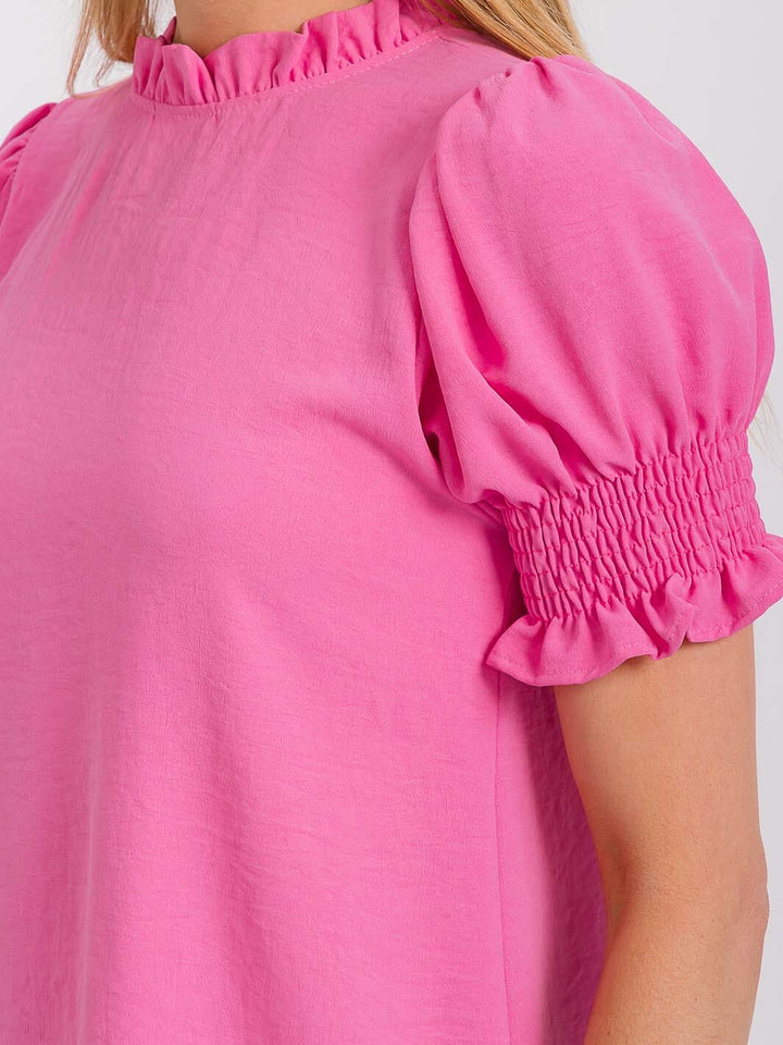 WOMEN'S SHORT PUFF SLEEVE MOCK NECK BLOUSE