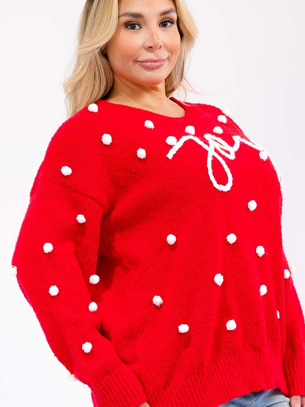 PLUS SIZE LONG SLEEVE GRAPHIC PULLOVER KNIT SWEATER