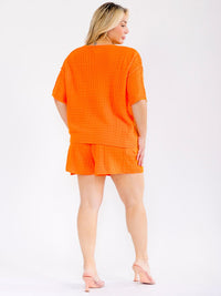 PLUS SIZE SHORT SLEEVE TOP & ELASTIC WAIST SHORTS KNIT DETAILED 2PC. SET