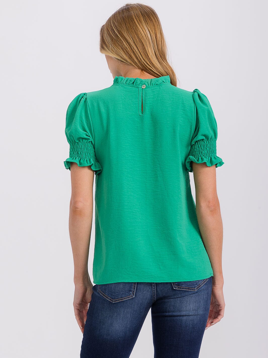 WOMEN'S SHORT PUFF SLEEVE MOCK NECK BLOUSE