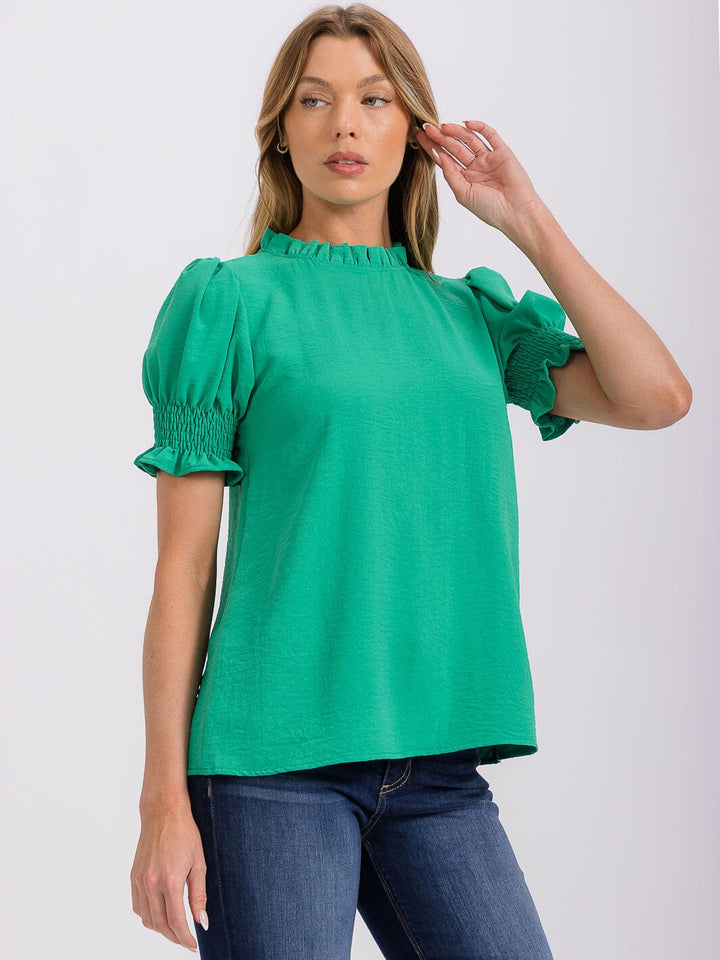 WOMEN'S SHORT PUFF SLEEVE MOCK NECK BLOUSE